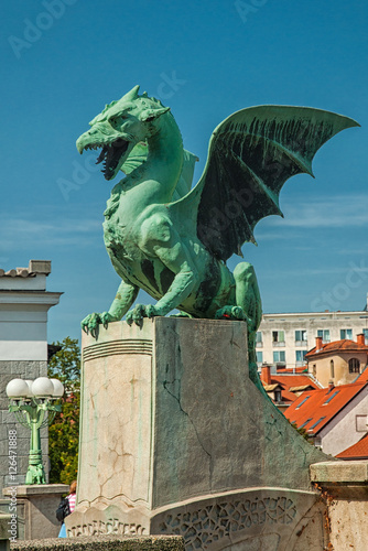 Famous Dragon bridge, symbol of Ljubljana