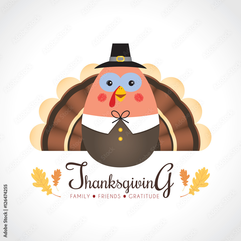 Happy Thanksgiving / Give thanks. Cute cartoon thanksgiving turkey