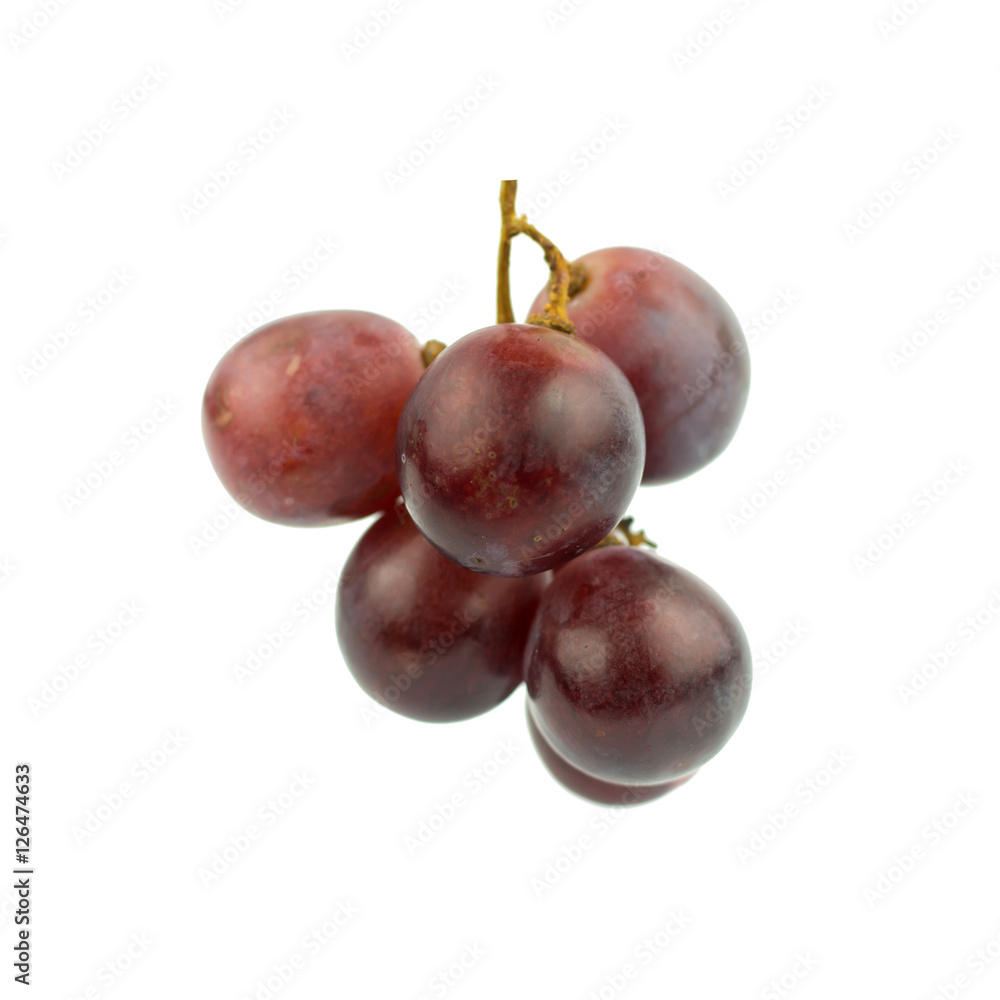 Ripe red grape with leaves isolated on white Ripe red grape with leaves isolated on white