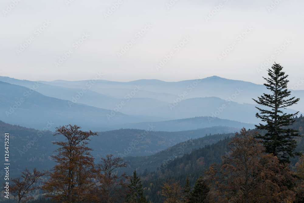 Hügelige Landschaft im Nebel Hügelige Landschaft im Nebel