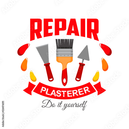 Plasterer pepair badge sign with work tool icon