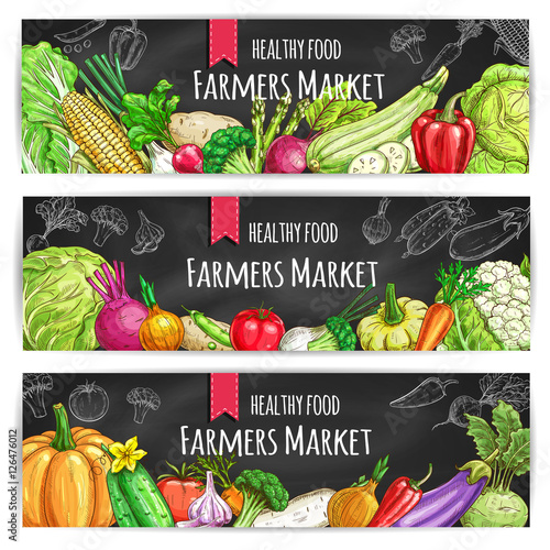 Vegetables. Vegetarian food vector banners