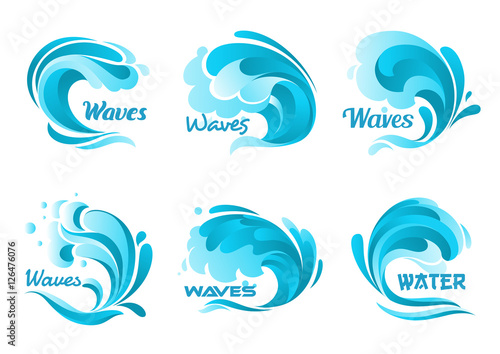Water splash icons. Vector isolated ocean waves