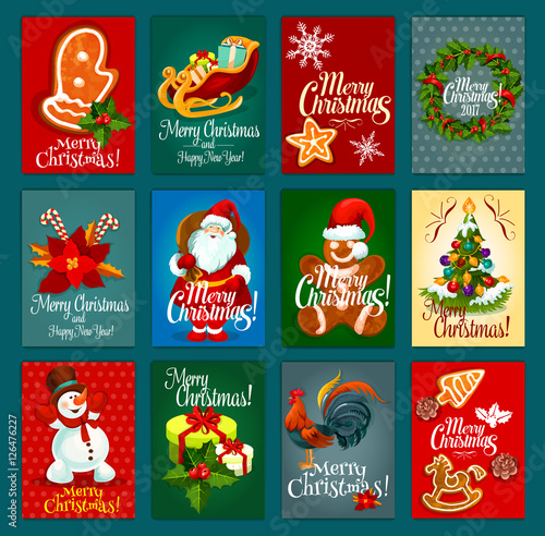 Christmas Day greeting card set for festive design