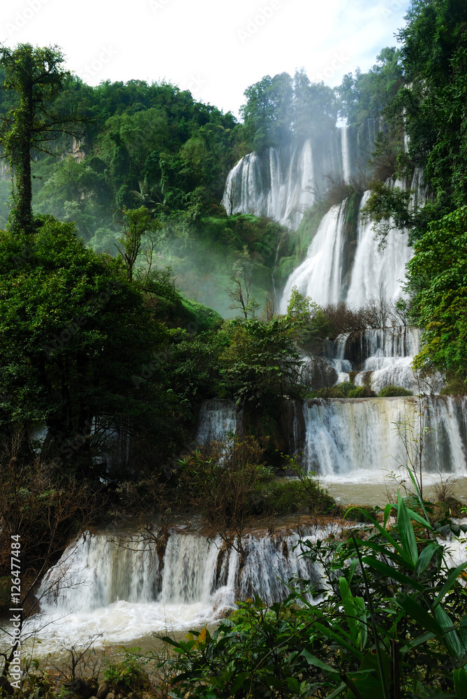 Vertical view of the Thi Lo Su waterfall in Tak, Thailand