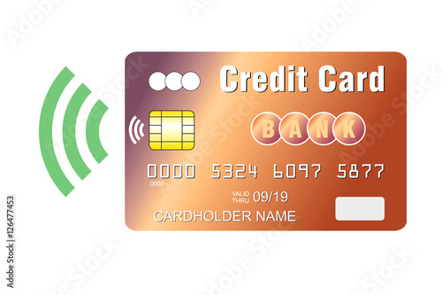Credit card with contactless payment chip sending wireless signal