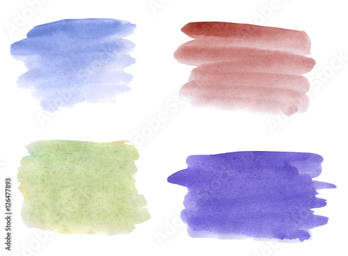 Watercolor, brushstrokes of different colors. Shaded fragments of yellow-green, blue, violet and brown colours