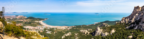 View from the highest platform in Yangkou trail, Laoshan mountain, Qingdao, China. Yang Kou is a beautiful trail where visitors can have a spectacular view of the coast and the Yellow Sea