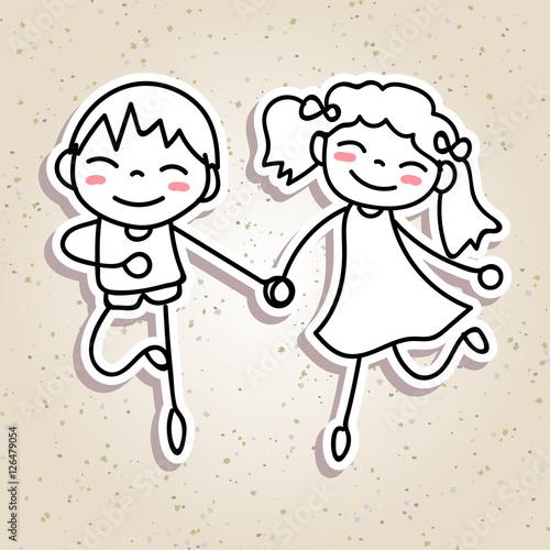 hand drawing cartoon concept happiness, happy kids boy and girl Stock  Vector | Adobe Stock