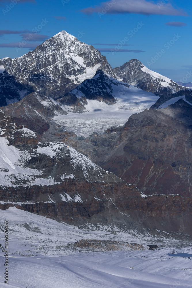 Panoramic landscape from matterhorn glacier paradise Swiss Alps, Switzerland