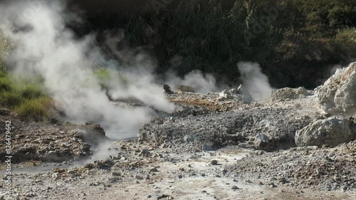 Fumaroles emits steam from the ground

