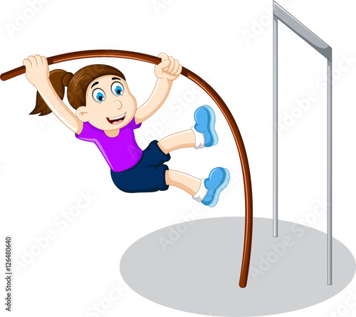 funny girl cartoon playing high jump photo