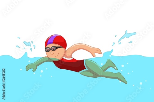 funny cartoon girl swimmer in the swimming pool