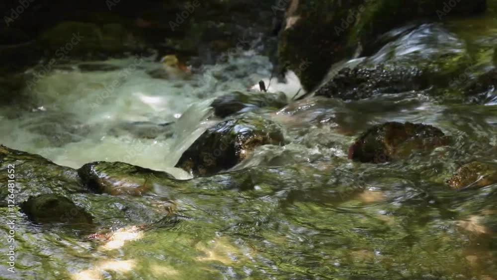 Water stream with Waterfall at spring in high mountains; telephoto lens detail; Water stream with Waterfall at spring in high mountains; telephoto lens detail;