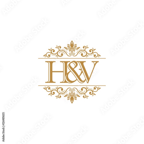 H&V Initial logo. Ornament gold