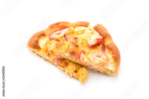 hawaiian seafood pizza isolated on white background