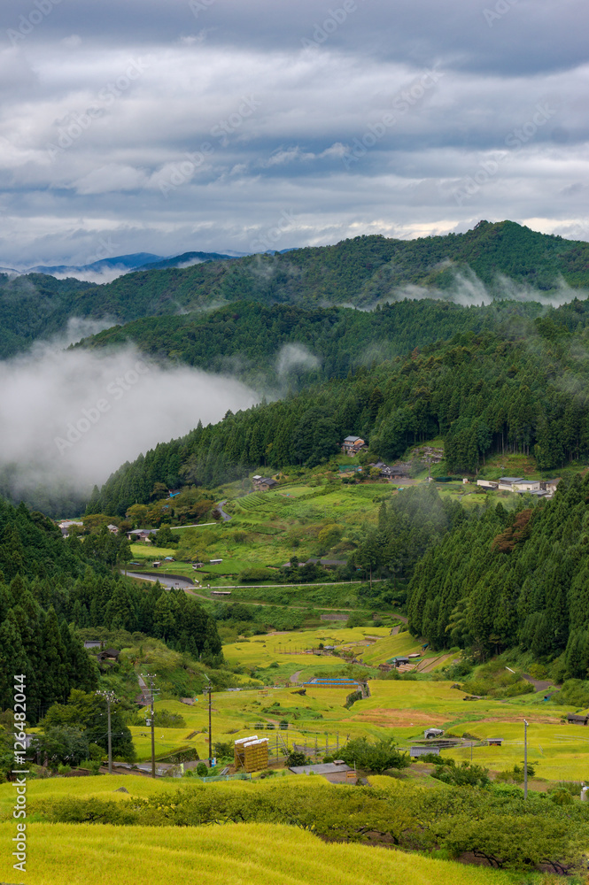 Aerial view of Yotsuya No Semmaida village and rice fields