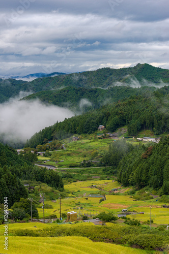 Aerial view of Yotsuya No Semmaida village and rice fields photo