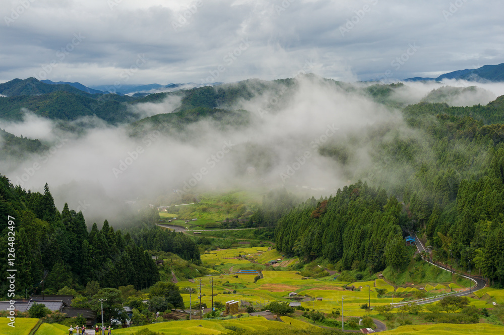 Fog over rice fields in high mountain region of Yotsuya no Semma Fog over rice fields in high mountain region of Yotsuya no Semma