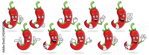 chili pepper mascot vector pack, chili pepper character set, vector of chili pepper