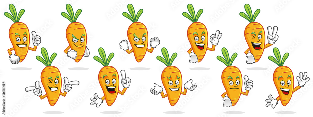 Carrot mascot vector pack, Carrot character set, vector of Carrot