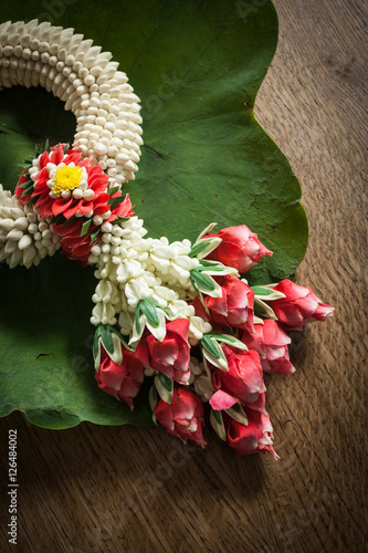 Traditional garland with lotus leaf