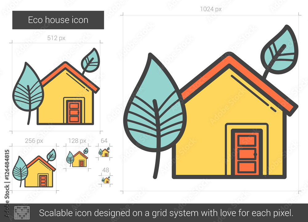 Eco house line icon.