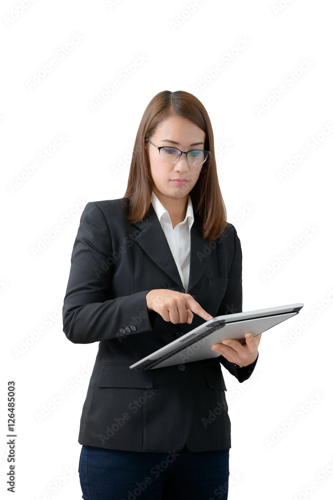 Asian business woman using tablet isolated Asian business woman using tablet isolated