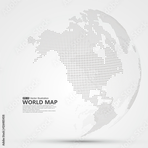 Three-dimensional abstract planet, dots, representing the global, international meaning.