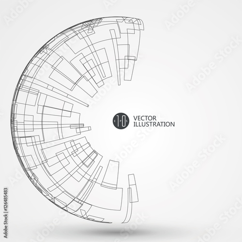 Abstract wireframe, science and technology illustration.
