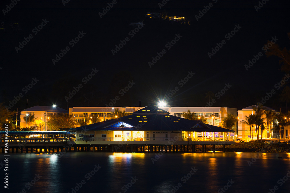 TERMINAL AT SEAPORT IN NIGHT TIME , KOH SAMUI ISLAND , THAILAND TERMINAL AT SEAPORT IN NIGHT TIME , KOH SAMUI ISLAND , THAILAND
