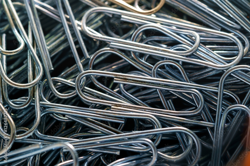 Paper Clips background. Close up picture of paper clip.