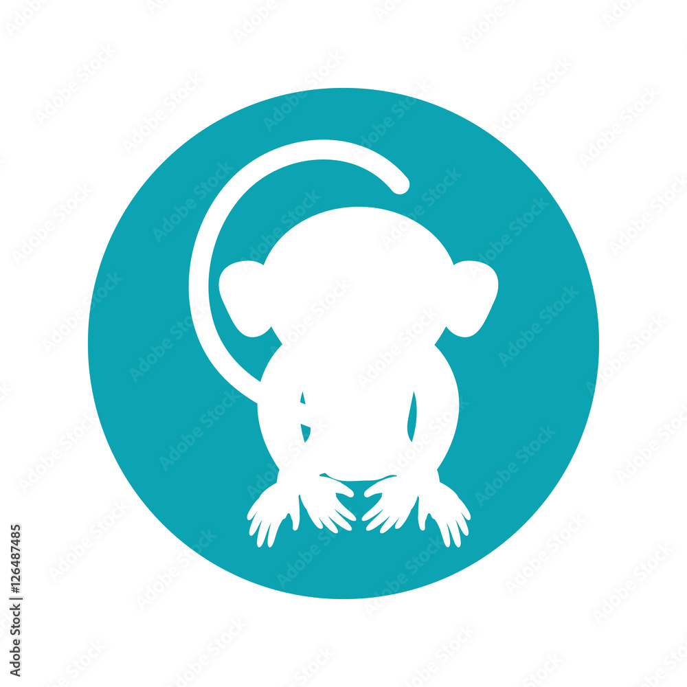 Monkey silhouette inside circle icon. Animal wildlife ape and primate theme. Isolated design. Vector illustration