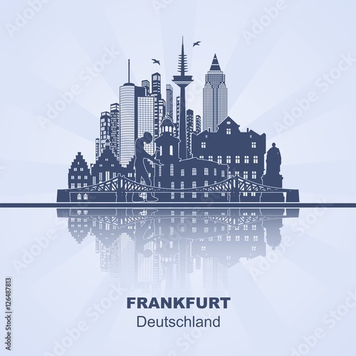 Frankfurt Skyline Sehenswürdigkeiten Umriss Silhouette Wandtatoo Schattenbild Grafik Stadt Panorama
