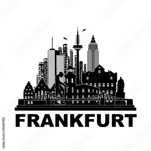 Frankfurt Skyline Sehenswürdigkeiten Umriss Silhouette Wandtatoo Schattenbild Grafik Stadt Panorama