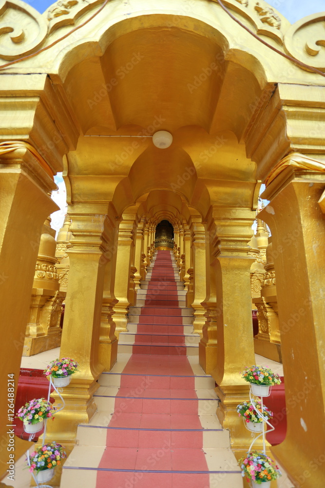 Walkway Pagoda of Wat Pa Sawang Bun Temple Saraburi Thailand