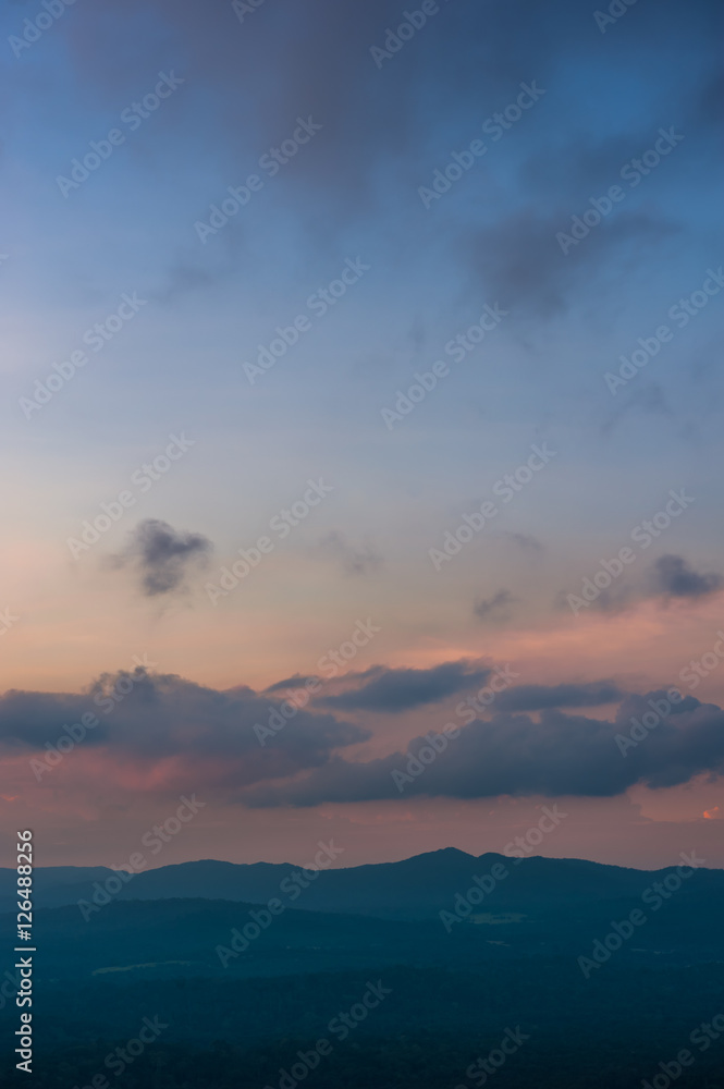 Beautiful sky at top view mountain in evening ,Khao Yai National