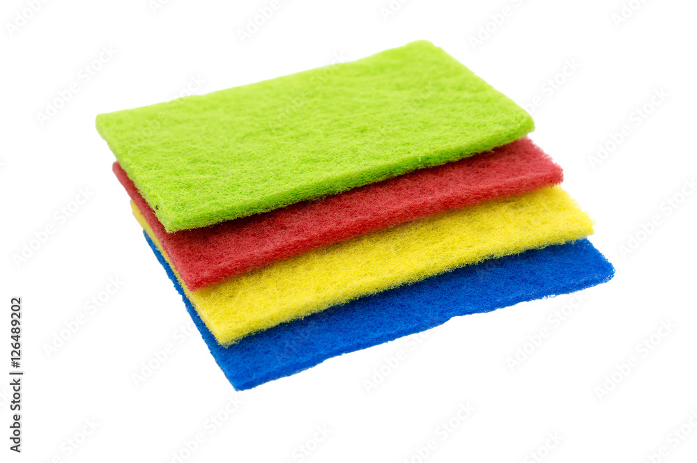 Top view of kitchen scourer pads isolated on white Top view of kitchen scourer pads isolated on white
