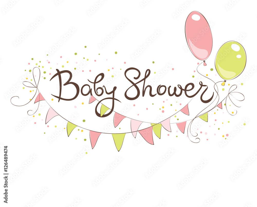 Baby Shower banner for girl / Funny vector illustration with balloons and flags Baby Shower banner for girl / Funny vector illustration with balloons and flags