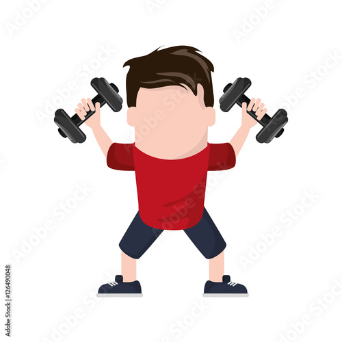 Man cartoon lifting weight icon. Fitness gym bodybuilding bodycare and fit theme. Isolated design. Vector illustration