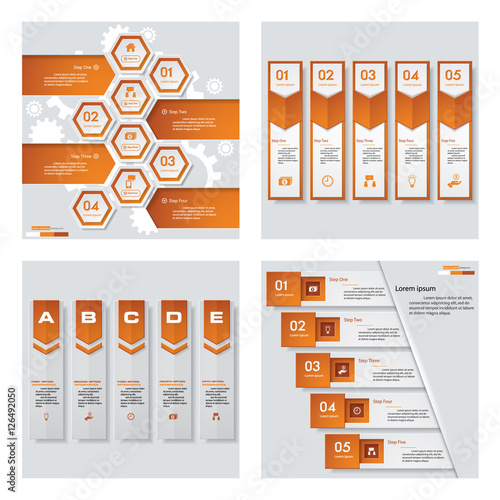 Collection of 4 orange color template/graphic or website layout. Vector Background. For your idea and presentation.