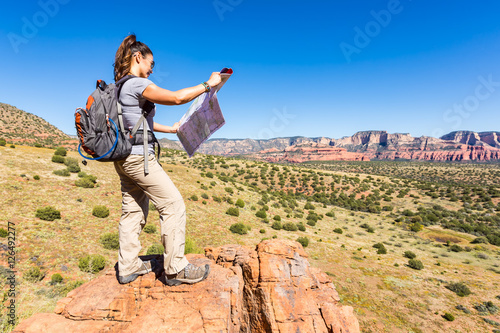 Woman Outdoors Viewing Map