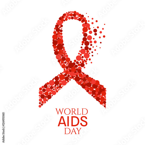 AIDS awareness poster. World AIDS Day symbol. Red ribbon made of dots on white background. Medical concept. Vector illustration.