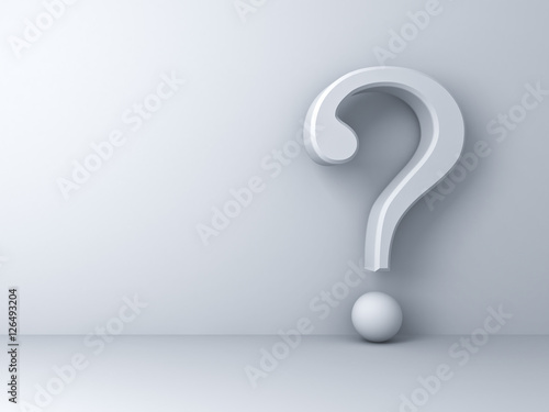 Question mark on white background abstract with shadow 3D rendering