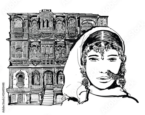 Facade of old house in Jodhpur, India
