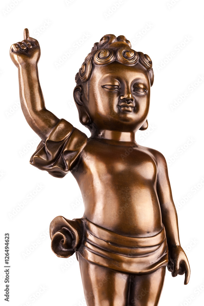 Young prince Siddhartha Gautama. The figure made of metal isolated on a white background. Young prince Siddhartha Gautama. The figure made of metal isolated on a white background.
