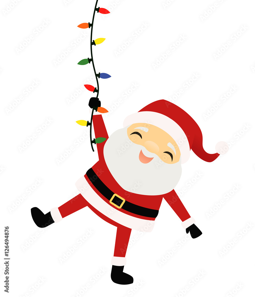 Santa Claus hanging from a string of Christmas lights Stock Vector | Adobe  Stock