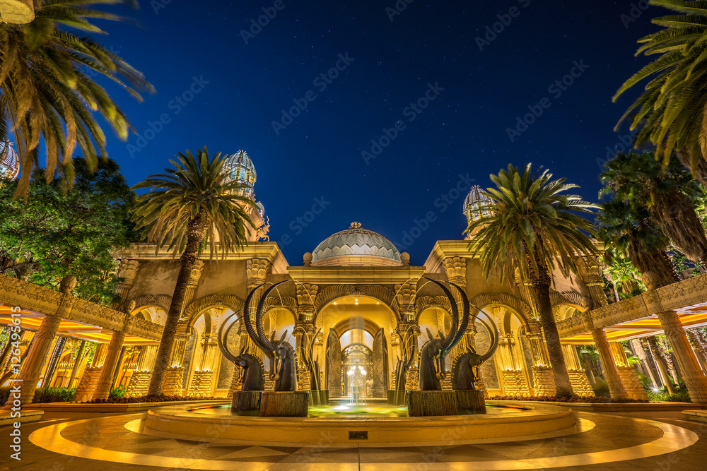 Long exposure night shot of, SABLE FOUNTAIN at the Suncity, South Africa
