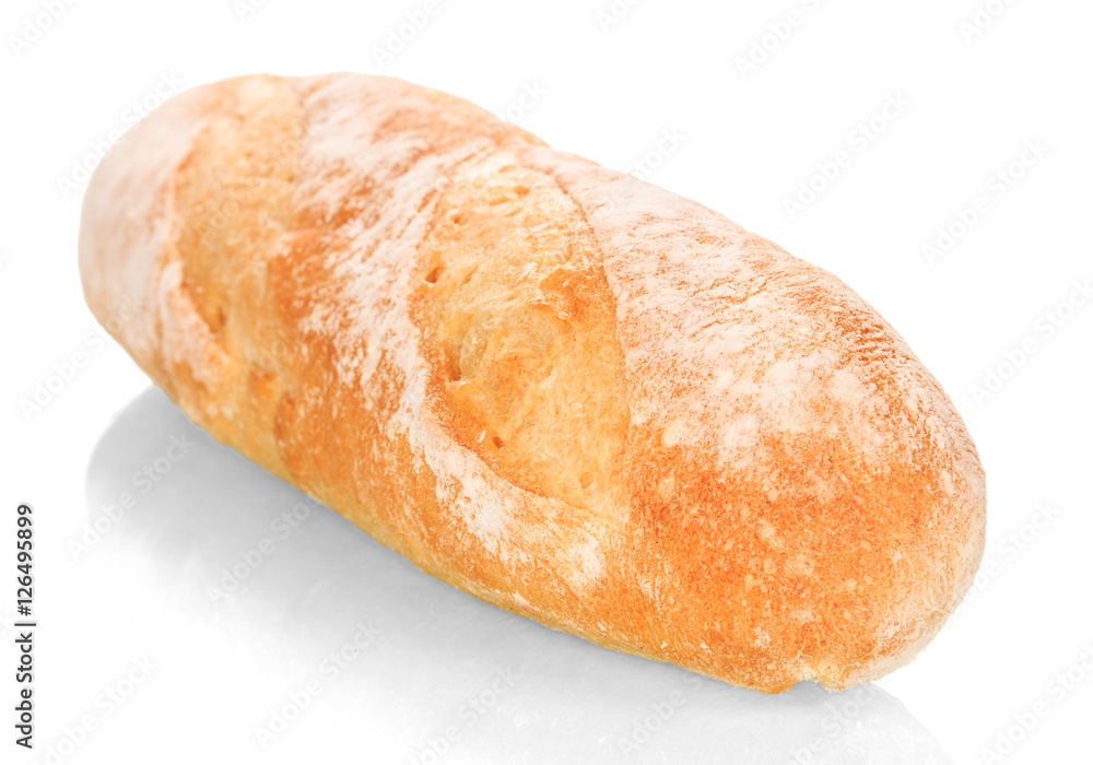 White long loaf closeup isolated. White long loaf closeup isolated.