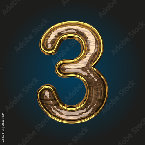 3 vector golden letter with red wood